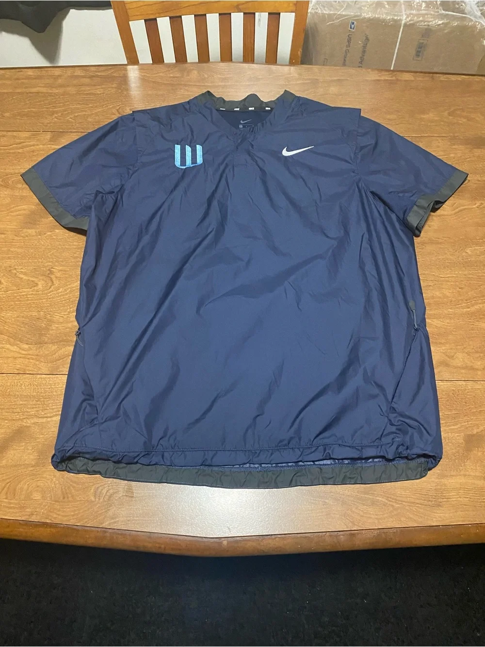 Nike Men’s Navy Short-Sleeve Athletic Pullover with Light Blue Logo